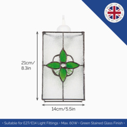 Happy Homewares Traditional Tiffany Style Clear Glass Pendant Shade with Green Panels - Size: 21 x 14 x 14cm - Wilko - thumbnail 7