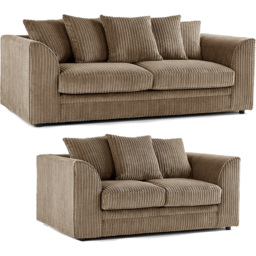 Portland Luxor 5 Seater Coffee Jumbo Cord Sofa Set with Scatter Back - Brown - Wilko - thumbnail 3