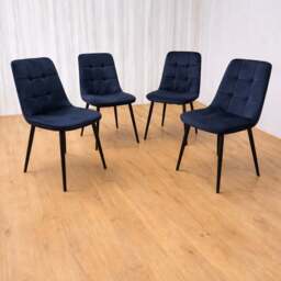 Portland Marble Effect Glass 4 Seater Velvet Dining Set Black - Wilko - thumbnail 5