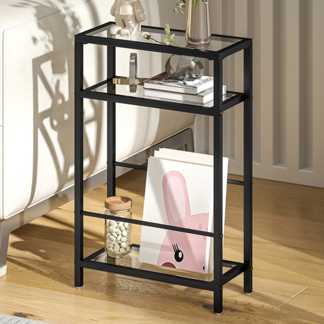 Portland Black Tempered Glass Tabletop Slim Side Table - Size: 62 x 18 x 40cm - Wilko - image 1