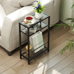 Portland Black Tempered Glass Tabletop Slim Side Table - Size: 62 x 18 x 40cm - Wilko - thumbnail 7