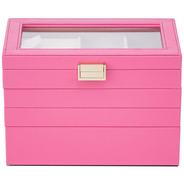 H&O Direct 4 Tier White Jewellery Storage Box with Transparent Lid - Size: 17 x 24 x 14cm - Pink - Wilko - image 1