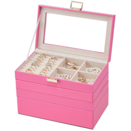 H&O Direct 4 Tier White Jewellery Storage Box with Transparent Lid - Size: 17 x 24 x 14cm - Pink - Wilko - thumbnail 3