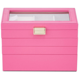 H&O Direct 4 Tier White Jewellery Storage Box with Transparent Lid - Size: 17 x 24 x 14cm - Pink - Wilko - thumbnail 1