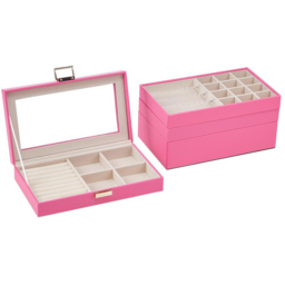 H&O Direct 4 Tier White Jewellery Storage Box with Transparent Lid - Size: 17 x 24 x 14cm - Pink - Wilko - thumbnail 4