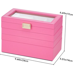 H&O Direct 4 Tier White Jewellery Storage Box with Transparent Lid - Size: 17 x 24 x 14cm - Pink - Wilko - thumbnail 6