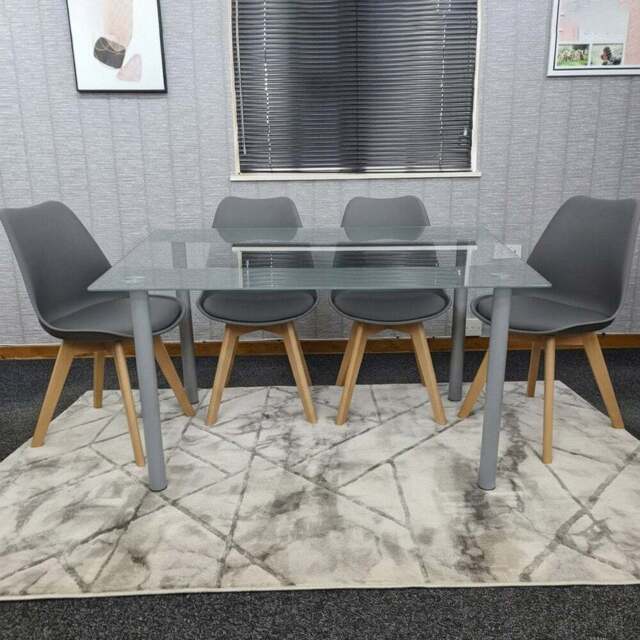 Portland Kosy Koala 4 Seater Modern Glass Dining Set Grey - Wilko - image 1