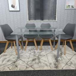 Portland Kosy Koala 4 Seater Modern Glass Dining Set Grey - Wilko