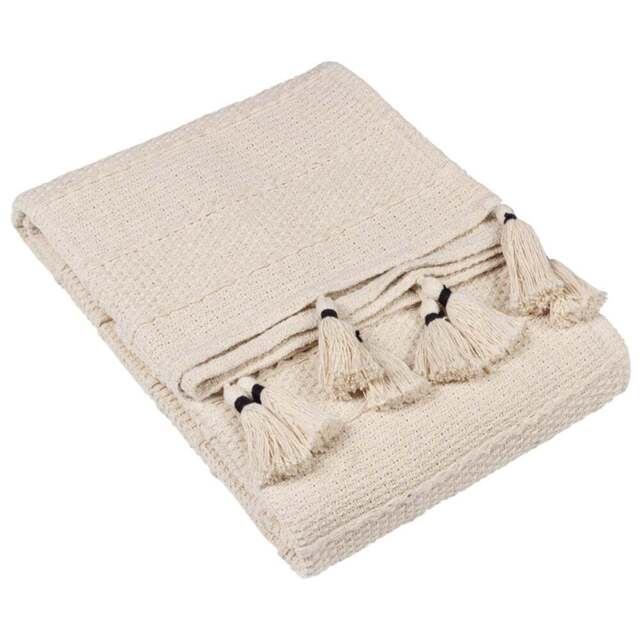 Yard Caliche Natural Woven Tasselled Throw 130 x 180cm - Size: 180 x 130cm - Cream - Yard Living - Wilko - image 1