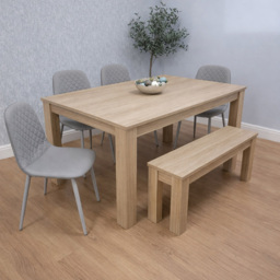 Kosy Koala 6 Seater Faux Leather Dining Bench Set Oak Effect and Grey - Multi - Portland - Wilko - thumbnail 7