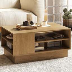 Costway 2 Shelf Natural Rectangle Coffee Table - Size: 86 x 56 x 41cm - n/a - Wilko