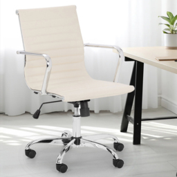 Julian Bowen Gio Ivory and Chrome Faux Leather Swivel Office Chair - Size: 58 x 56 x 98cm - Cream - Wilko - thumbnail 1