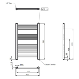 nuie Chrome 200W Round Electric Towel Rail 720 x 400mm - Size: 7.2 x 4 x 0.3cm - Silver - Wilko - thumbnail 3