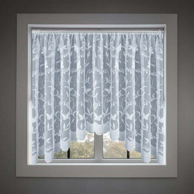 Tyrone Textiles Hawaii Jardiniere Trailing Leaf and Butterfly Pocket Header Net Curtain 254 x 106cm - White - Wilko - image 1