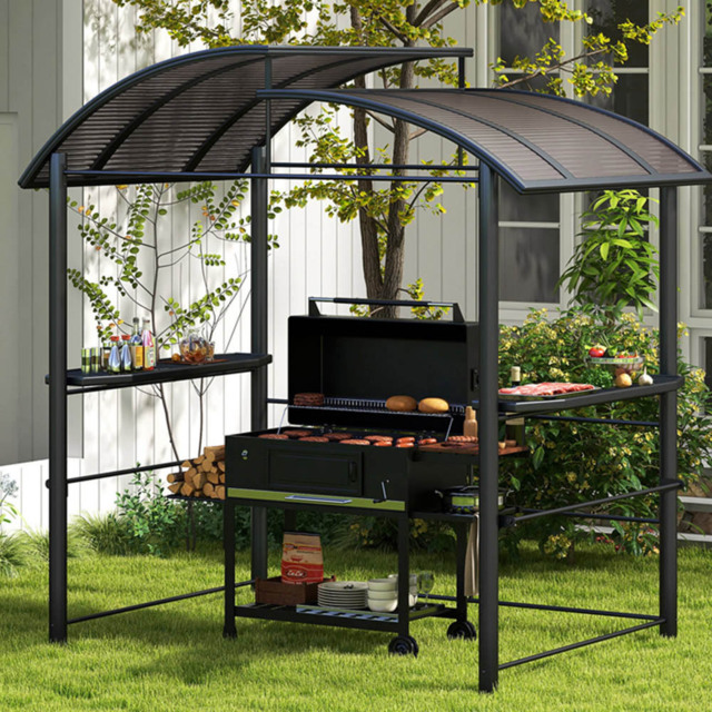Outsunny 2.4 x 1.5m Dark Grey BBQ Grill Gazebo with Side Shelves - Size: 210 x 27.5 x 16.5cm - Wilko - image 1
