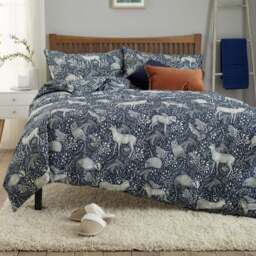 Deyongs Woodland Folk Double Navy Reversible Duvet Set - Blue - Wilko