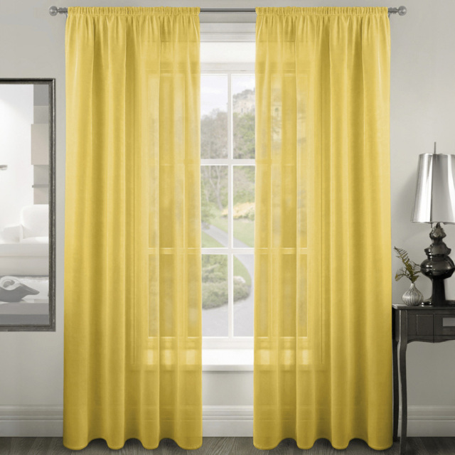 Velosso Riva Plain Ochre Slot Top Voile Panel Curtain 150 x 182cm - Size: W 150 x D 182cm - Yellow - Wilko - image 1