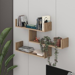 Decortie Tibet 3 Shelf Oak Effect Zigzag Wall Mounted Bookcase - Cream - Wilko - thumbnail 6