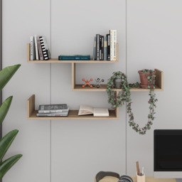 Decortie Tibet 3 Shelf Oak Effect Zigzag Wall Mounted Bookcase - Cream - Wilko - thumbnail 4