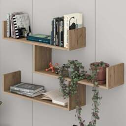 Decortie Tibet 3 Shelf Oak Effect Zigzag Wall Mounted Bookcase - Cream - Wilko - thumbnail 1