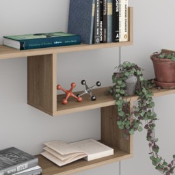 Decortie Tibet 3 Shelf Oak Effect Zigzag Wall Mounted Bookcase - Cream - Wilko - thumbnail 5