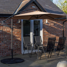 Samuel Alexander 4 Seater Garden Dining Table with Beige Banana Parasol and Base 3m - Black - Wilko - thumbnail 1