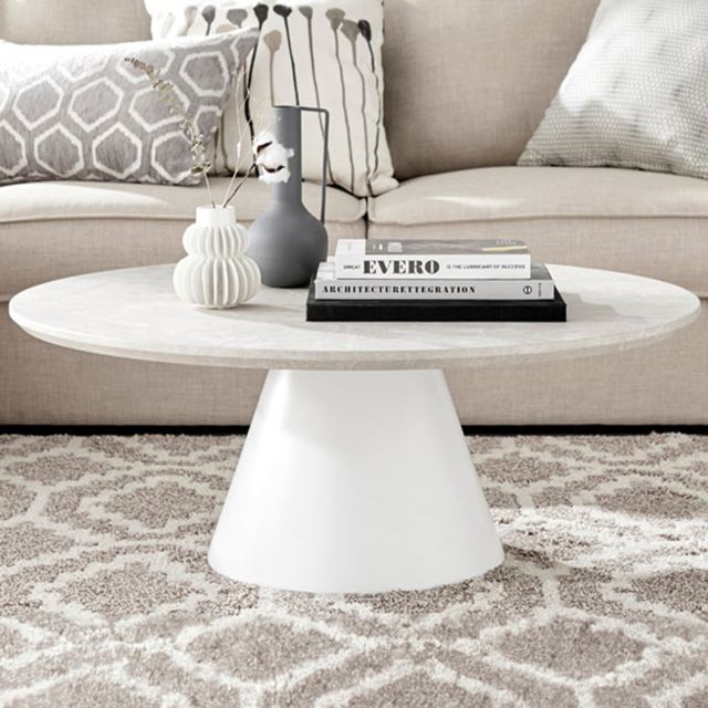 Furniturebox Nova Beige Stone Effect Coffee Table - Size: 90 x 90 x 36cm - Cream - Wilko - image 1