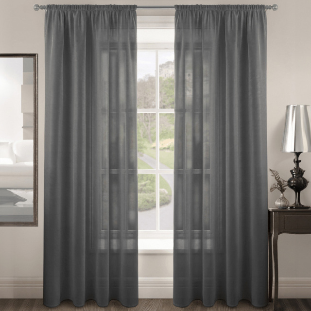 Velosso Riva Plain Charcoal Slot Top Voile Panel Curtain 150 x 182cm - Size: W 150 x D 182cm - Grey - Wilko - image 1