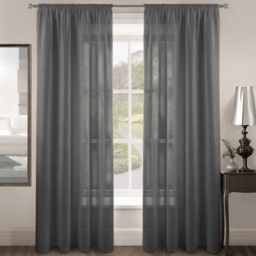 Velosso Riva Plain Charcoal Slot Top Voile Panel Curtain 150 x 182cm - Size: W 150 x D 182cm - Grey - Wilko