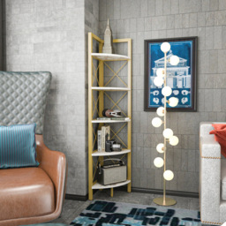 Decorotika Remo 5 Shelf White Marble Effect And Gold Metal Frame Corner Storage Rack - Size: 160 x 30.5 x 33cm - Multi - Wilko - thumbnail 5