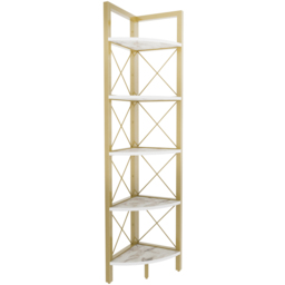 Decorotika Remo 5 Shelf White Marble Effect And Gold Metal Frame Corner Storage Rack - Size: 160 x 30.5 x 33cm - Multi - Wilko - thumbnail 3