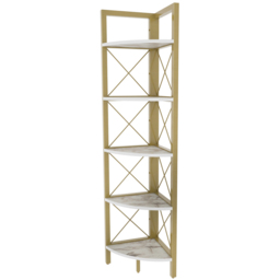 Decorotika Remo 5 Shelf White Marble Effect And Gold Metal Frame Corner Storage Rack - Size: 160 x 30.5 x 33cm - Multi - Wilko - thumbnail 4