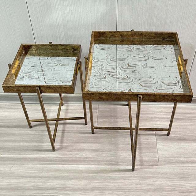 Acacia Home Set of 2 Square Table - Size: 45 x 32 x 22cm - Gold - Wilko - image 1