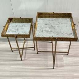 Acacia Home Set of 2 Square Table - Size: 45 x 32 x 22cm - Gold - Wilko - thumbnail 1