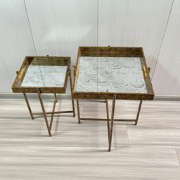 Acacia Home Set of 2 Square Table - Size: 45 x 32 x 22cm - Gold - Wilko - thumbnail 3