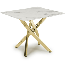 wilko Monaco Gold and White Marble Glass End Table - Size: 95 x 60 x 60cm - Shankar - thumbnail 3