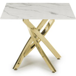 wilko Monaco Gold and White Marble Glass End Table - Size: 95 x 60 x 60cm - Shankar - thumbnail 4