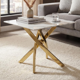 wilko Monaco Gold and White Marble Glass End Table - Size: 95 x 60 x 60cm - Shankar