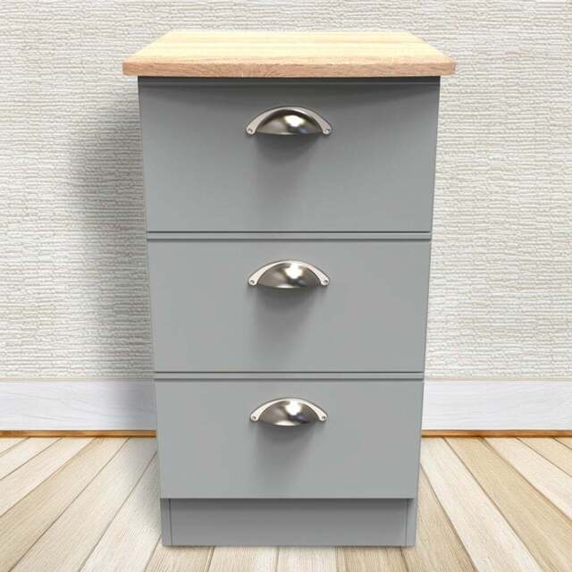 Crowndale Victoria 3 Drawer Dusk Grey and Oak Bedside Cabinet - Wilko - image 1