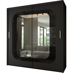 Sliding Wardrobes 4U Chelsea 2 Door Black Central Curved Mirrored Wardrobe 150cm - Wilko - thumbnail 3