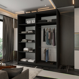 Sliding Wardrobes 4U Chelsea 2 Door Black Central Curved Mirrored Wardrobe 150cm - Wilko - thumbnail 5