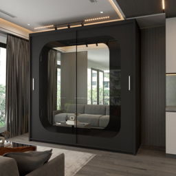 Sliding Wardrobes 4U Chelsea 2 Door Black Central Curved Mirrored Wardrobe 150cm - Wilko - thumbnail 4