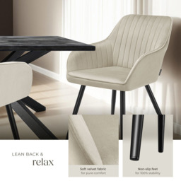 tectake Marilyn Set of 2 Cream and Black Quilted Velvet Continuous Backrest Chair - Size: Single - Wilko - thumbnail 5