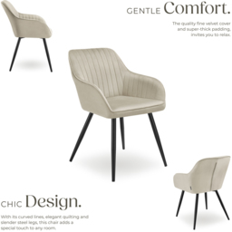 tectake Marilyn Set of 2 Cream and Black Quilted Velvet Continuous Backrest Chair - Size: Single - Wilko - thumbnail 4
