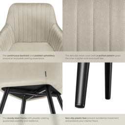 tectake Marilyn Set of 2 Cream and Black Quilted Velvet Continuous Backrest Chair - Size: Single - Wilko - thumbnail 6