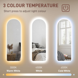 Portland 3 Colour Adjustable Full Length Wall Mirror with Lights Dimming 120 x 40cm - Size: 120 x 20cm - Clear - Wilko - thumbnail 7
