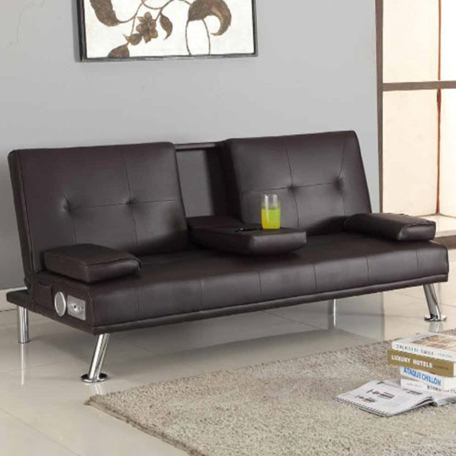 Brooklyn Double Sleeper Brown Faux Leather Cinema Sofa Bed with Bluetooth Speakers - Size: 2 Seater - Wilko - image 1