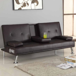 Brooklyn Double Sleeper Brown Faux Leather Cinema Sofa Bed with Bluetooth Speakers - Size: 2 Seater - Wilko