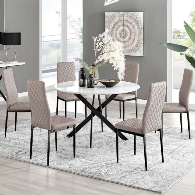 Furniturebox Arona Valera 6 Seater Round Dining Set White Gloss and Cappuccino - Brown - Wilko - image 1