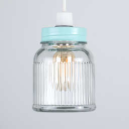 ValueLights Duck Egg Blue Ribbed Pattern Glass Jar Pendant Shade - Size: 12 x 15.5 x 12cm - Wilko - thumbnail 3